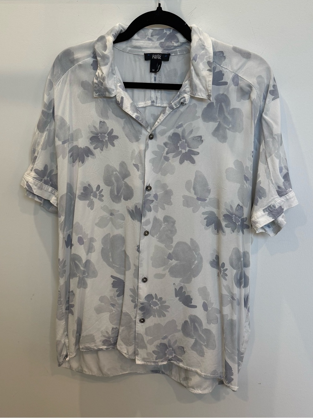 PAIGE Men's Short-Sleeve Floral Button-Down Shirt in White and Light Gray